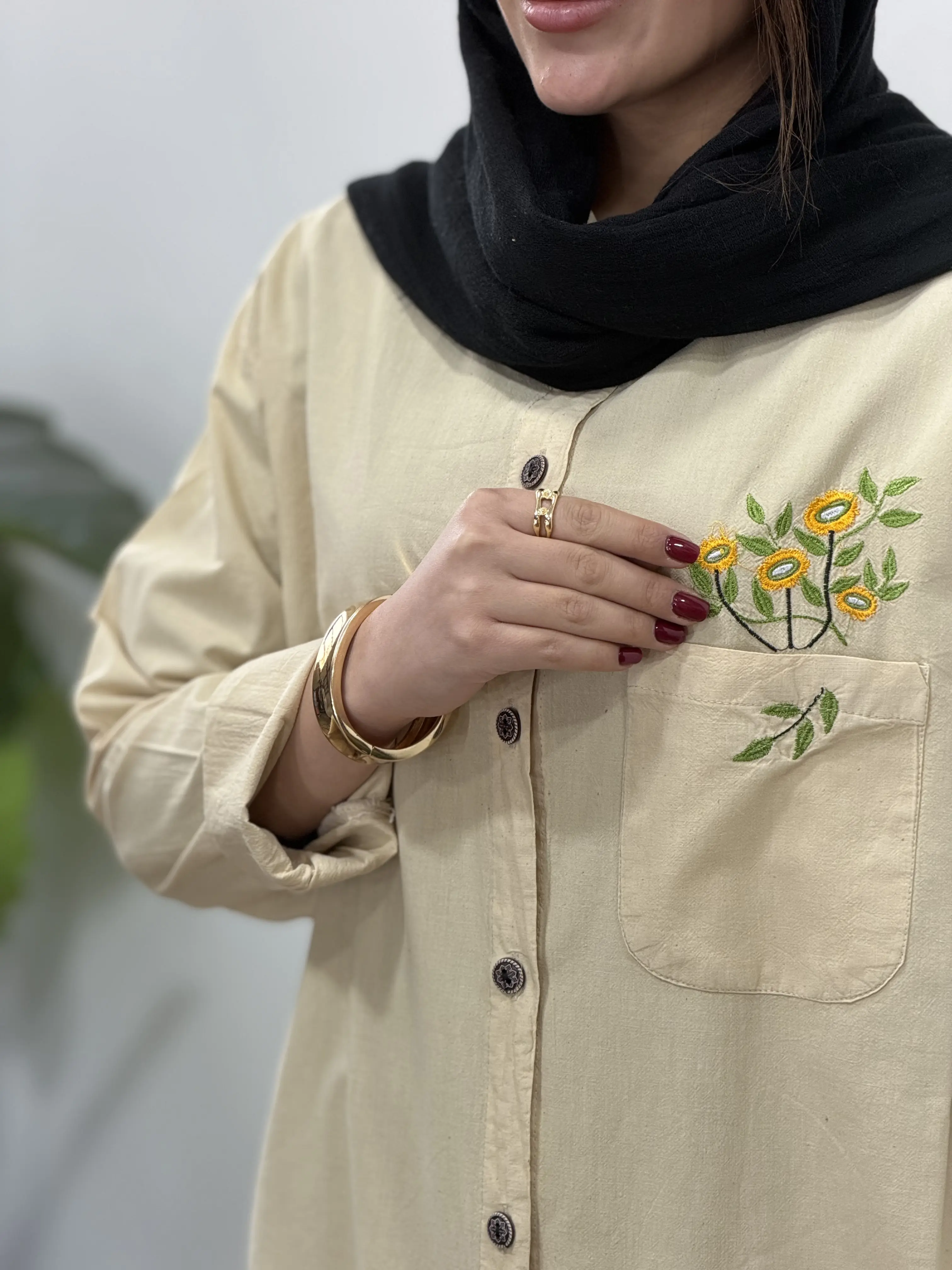 مانتو لینن جیب گلدوزی تن آرا